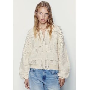 NWT Zara Perforated Full-Zip Rustic Bomber Jacket Sz:M